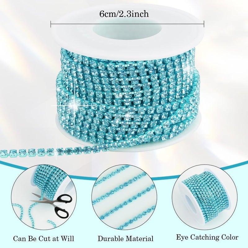 Liwidon Rhinestone Chain,10 Yards Rhinestone Trim Lake Blue Bling Diamond Rhinestone Strips 3mm Glitter Crystal Rhinestone Close Chain Rhinestone Ribbon Rhinestone Tape for Sewing DIY Crafting Jewelry Clothes - Image 3